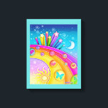 Rainbows and Stars Pop Art Sky Gallery  Wrapped Ca Canvas Print<br><div class="desc">A retro,  sixties style pop art of a rainbow,  stars,  sun with accents of hearts,  swirls and butterflies - oh,  and a moon! Bright and colourful! Choose your background canvas colour!</div>