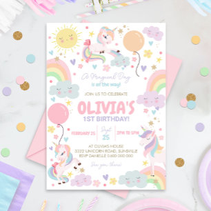 Rainbows and Unicorns Birthday Invitation Unicorn