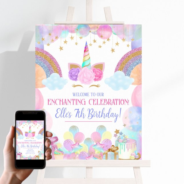 Rainbows and Unicorns Birthday Party Welcome Sign (Rainbows and Unicorns Birthday Party Welcome Sign)