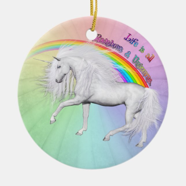 Rainbows and Unicorns Ceramic Tree Decoration (Front)