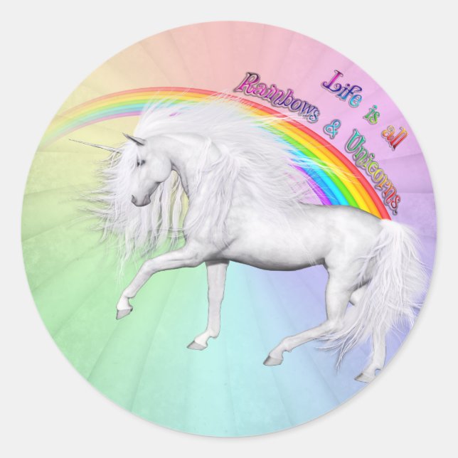 Rainbows and Unicorns Classic Round Sticker (Front)