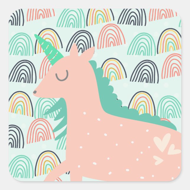 Rainbows and Unicorns Square Sticker (Front)