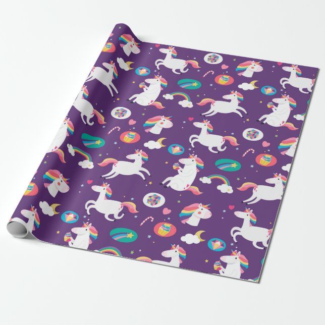 Rainbows and Unicorns Wrapping Paper (Unrolled)