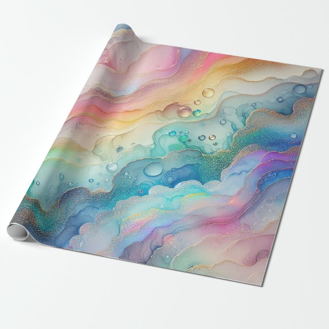 Rainbows & Bubbles Party Wrapping Paper (Unrolled)