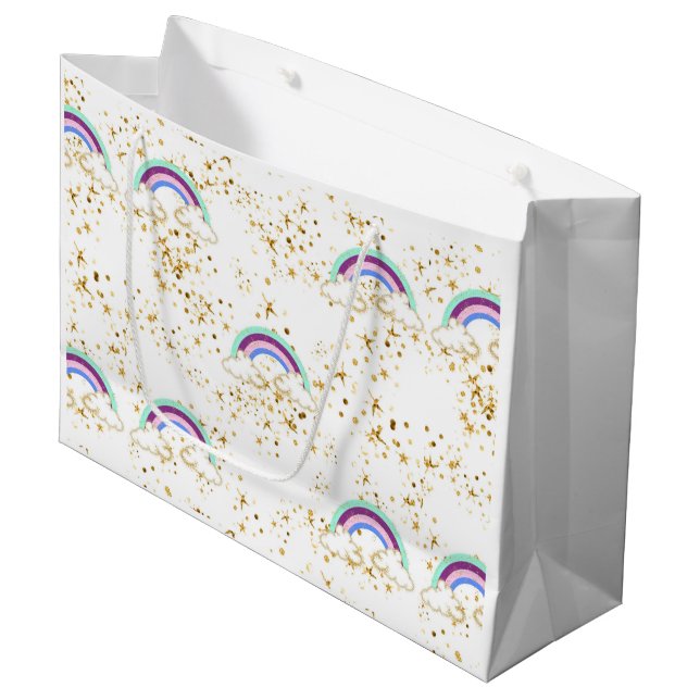 Rainbows Clouds And Stars Large Gift Bag (Front Angled)