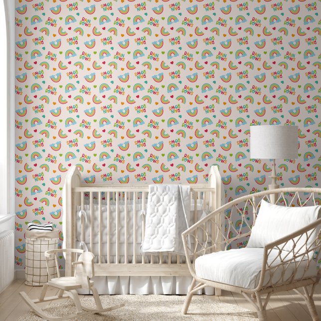 Rainbows & Clouds Pattern Wallpaper (Kids)