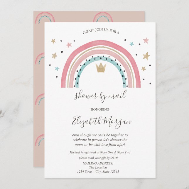 Rainbows Crown Virtual Baby Shower By Mail  Invitation (Front/Back)