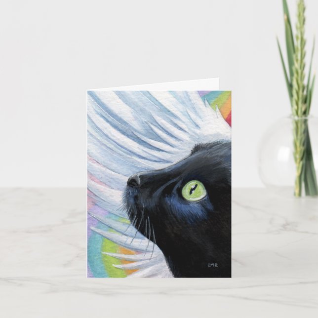 Rainbow's End Angel Cat Painting Note Card (Front)