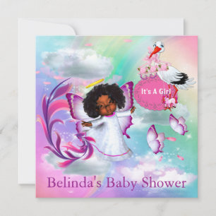 Rainbows,Fluffy Clouds & Baby Butterfly Invitation