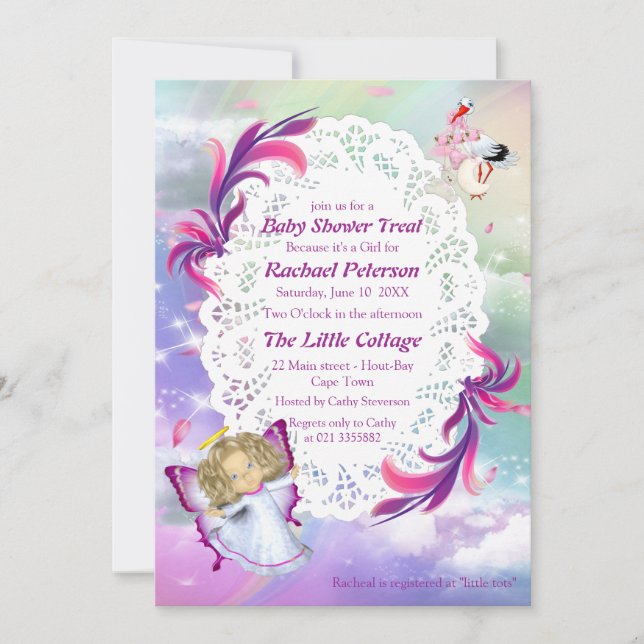 Rainbows, Fluffy Clouds, Butterfly Baby Shower Thank You Card (Front)