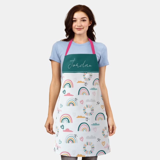 Rainbows & Hearts Pattern Apron (Worn)
