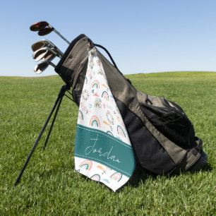 Rainbows & Hearts Pattern Golf Towel