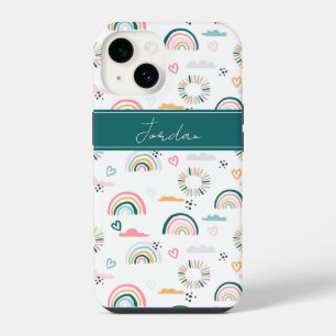 Rainbows & Hearts Pattern iPhone 14 Case