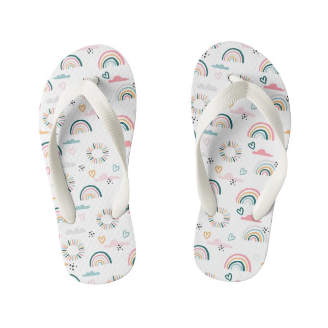 Rainbows & Hearts Pattern Kid's Jandals (Footbed)