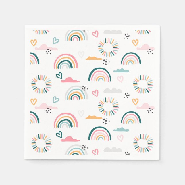 Rainbows & Hearts Pattern Napkin (Front)