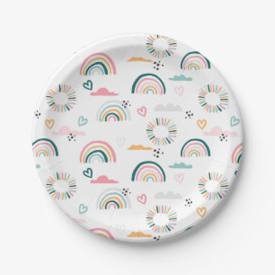 Rainbows & Hearts Pattern Paper Plate