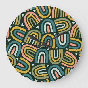 Rainbows in geometric style, vintage pattern. large clock