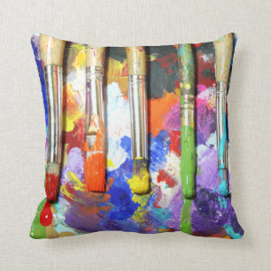 Rainbows In Progress Artist's Brushes Cushion