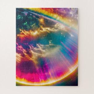 Rainbows Light Shine From Clouds in Starry Sky Jigsaw Puzzle