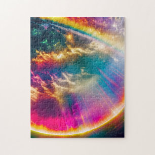 Rainbows Light Shine Through Clouds in Starry Sky Jigsaw Puzzle