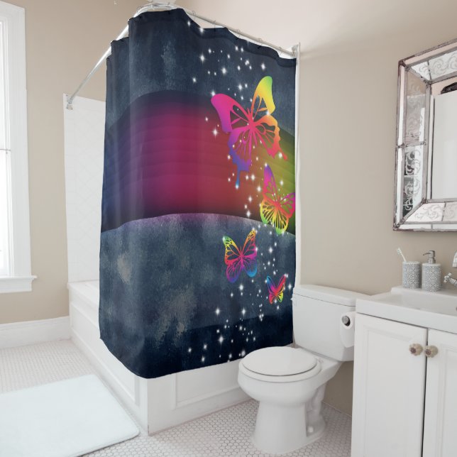 Rainbows n Butterflies Shower Curtain (In Situ)