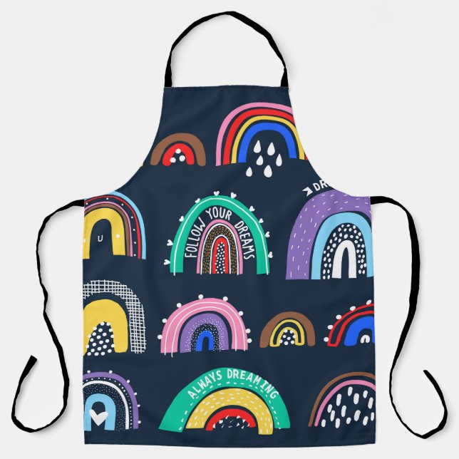 Rainbows on dark, hand-drawn style. apron (Front)