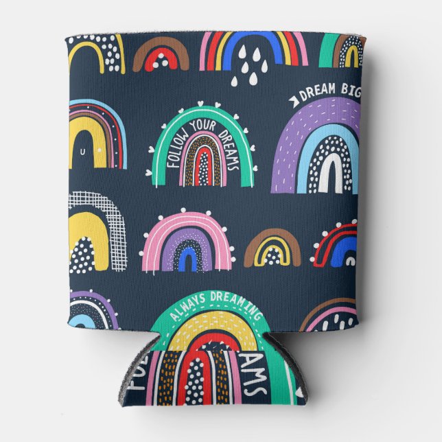 Rainbows on dark, hand-drawn style. can cooler (Front)
