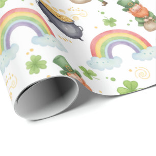 Rainbows Shamrocks Leprechauns St Patrick's Day Wrapping Paper
