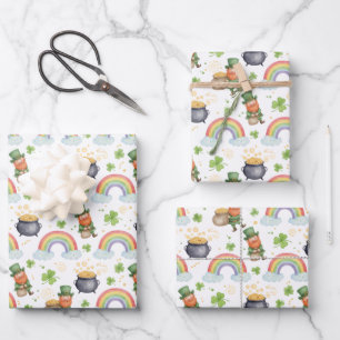 Rainbows Shamrocks Leprechauns St Patrick's Day Wrapping Paper Sheet