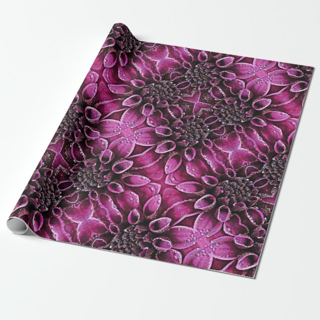 Raindrop Dahlias Wrapping Paper (Unrolled)