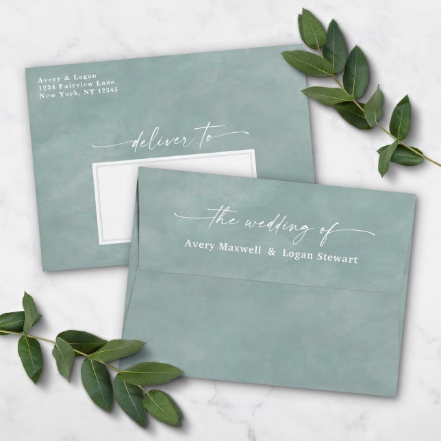 Raindrop Mint Watercolor A7 5x7 Wedding Invitation Envelope (Creator Uploaded)