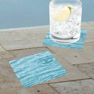 Raindrop on Rippling Pool Water Aqua Blue Square Paper Coaster