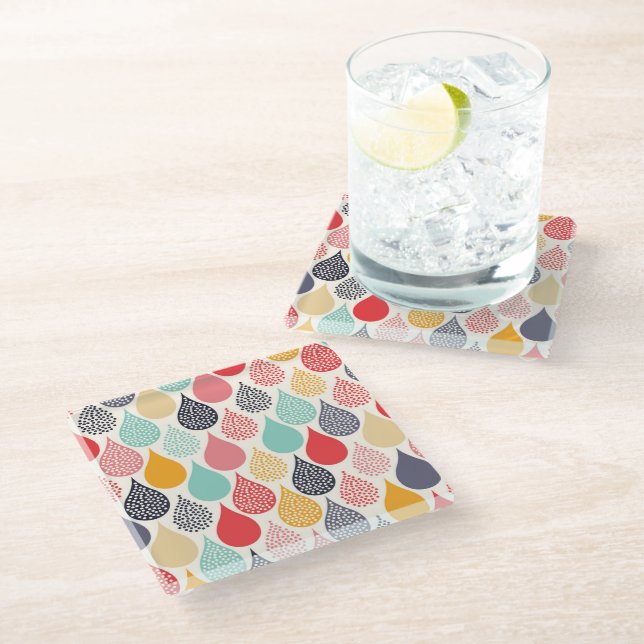 Raindrop Pop Art Dot Pattern Glass Coaster (Angled)