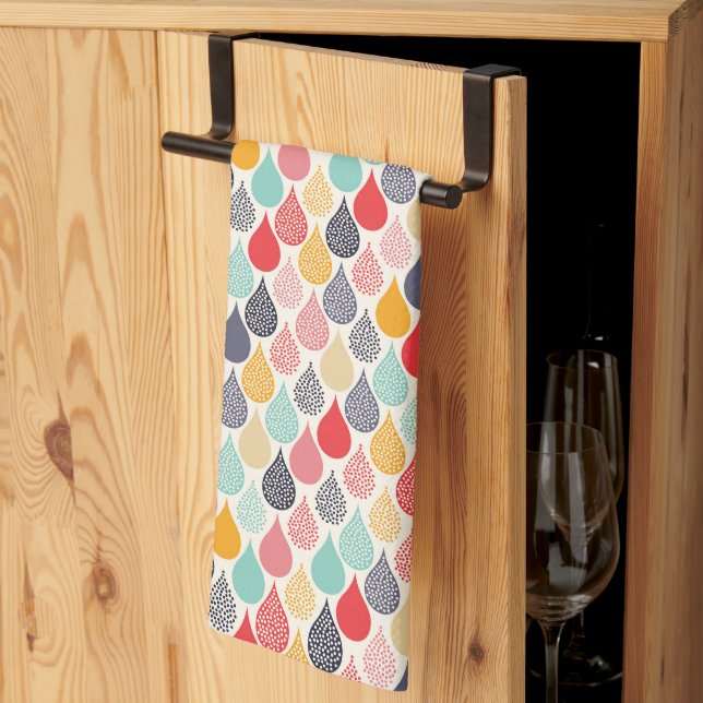 Raindrop Pop Art Dot Pattern Tea Towel (Thirds Fold)