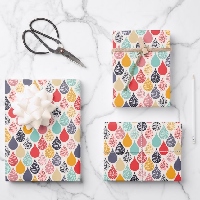 Raindrop Pop Art Dot Pattern Wrapping Paper Sheet (Front)