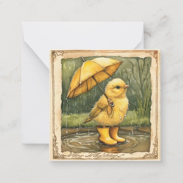 Raindrop Revelry: Celebrate with Fun Chick Card (Front)