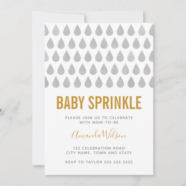 Raindrop Yellow Grey Watercolor Baby Sprinkle Invitation (Front)