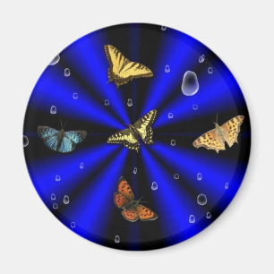 Raindrops and Butterfly on black and blue Magnet