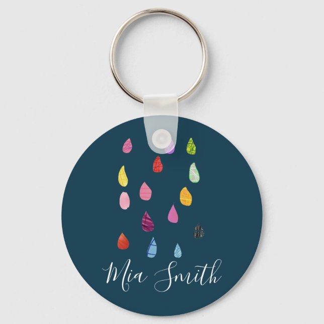 Raindrops art collage cute collage boho key ring (Front)