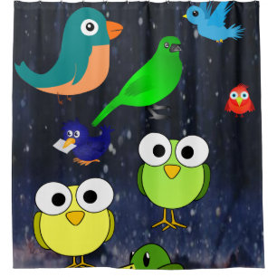 raindrops birds owls children's showercurtain shower curtain