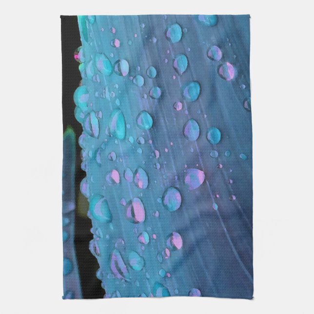 Raindrops Closeup, Spacey Blues Tea Towel (Vertical)