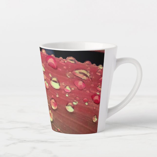 Raindrops Closeup, Spacey Cherry Red Latte Mug (Right)