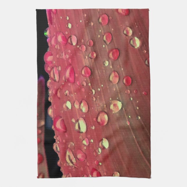 Raindrops Closeup, Spacey Cherry Red Tea Towel (Vertical)