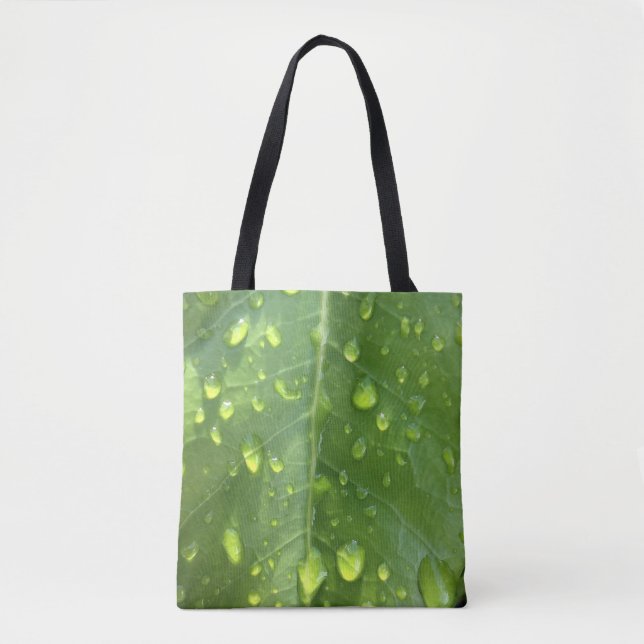 Raindrops on a Leaf Tote Bag (Front)