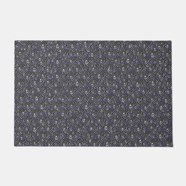 Raindrops on blue grey Metal Doormat (Front)