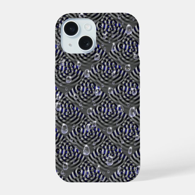 Raindrops on blue grey Metal iPhone 15 Case (Back)