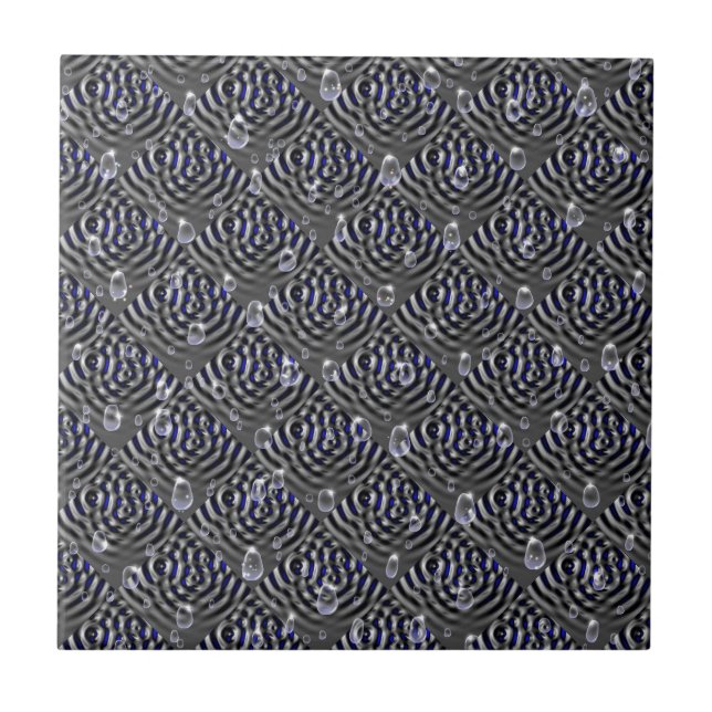 Raindrops on blue grey Metal Tile (Front)