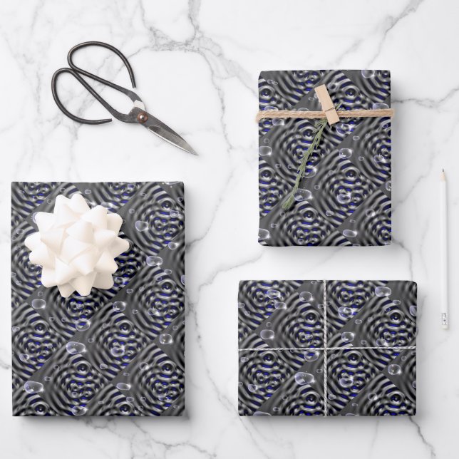 Raindrops on blue grey Metal Wrapping Paper Sheet (Front)