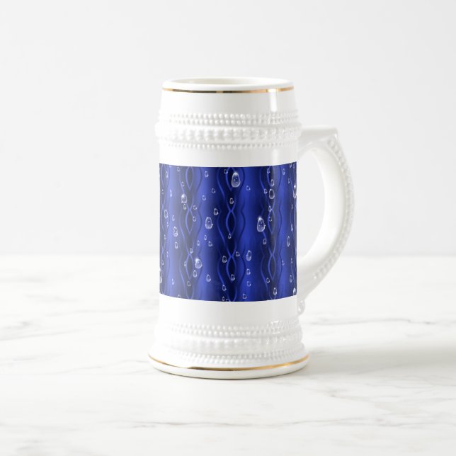 Raindrops on blue Metal Beer Stein (Front Right)