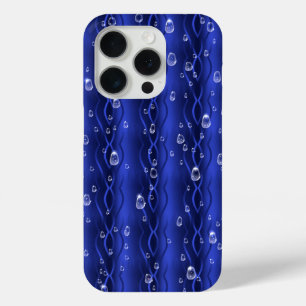 Raindrops on blue Metal iPhone 15 Pro Case